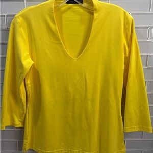 Linda Leal Womens Yellow V-Neck Long Sleeve Top Size S Bright Stretch Blouse